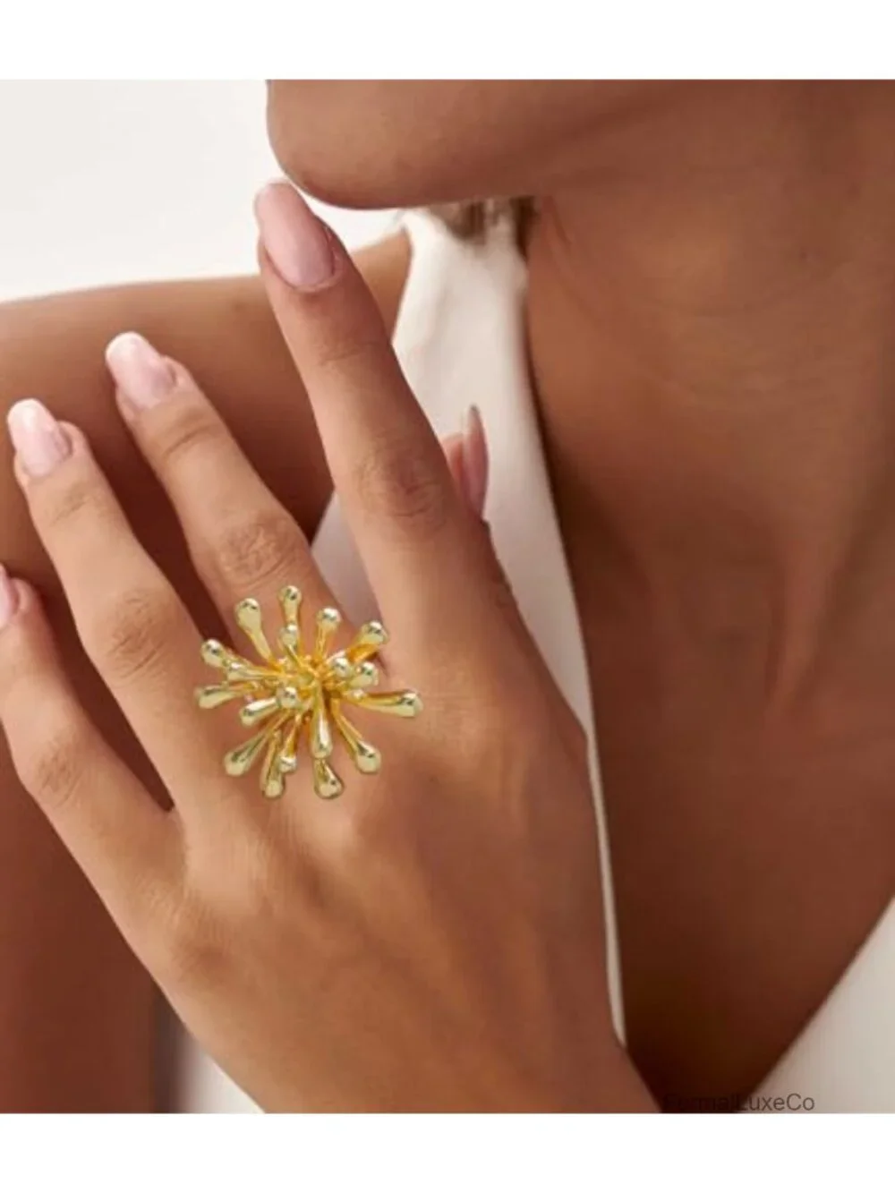 Gold Plated Chunky Statement Ring Band Dome Mask Fashion Jewelry Women